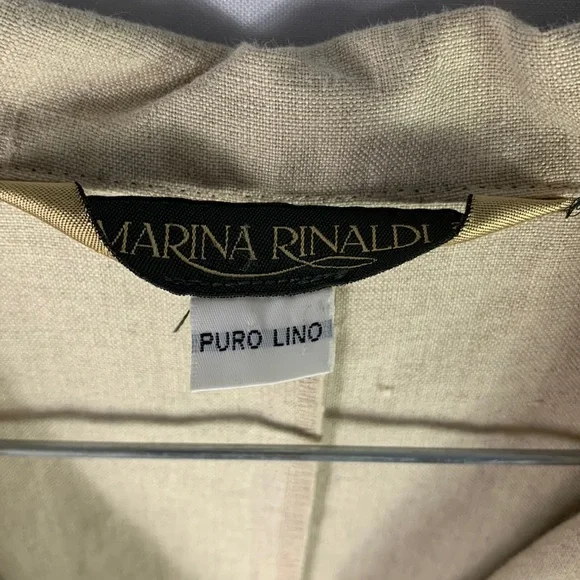 Marina Rinaldi Puro Lino Linen Green Contrast Trim Side Slit Button Midi Dress - Picture 3 of 15